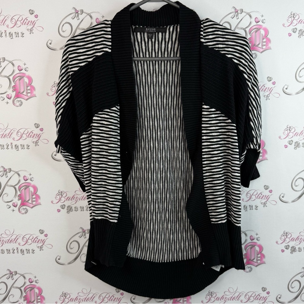 Guess cardigan, T-shirt, style, Knit knitted Black and White Striped Cardigan